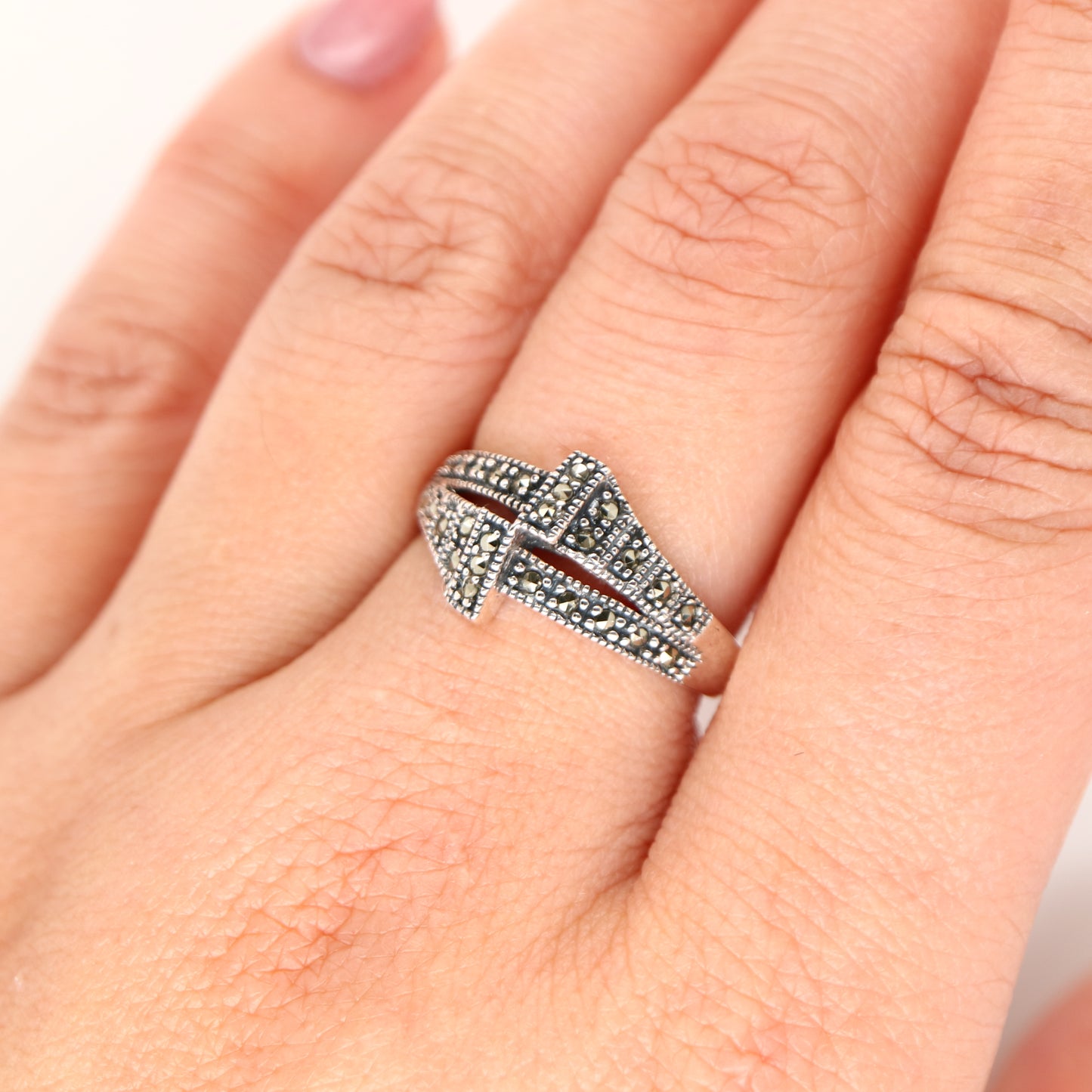 Marcasite dual band ring in sterling silver