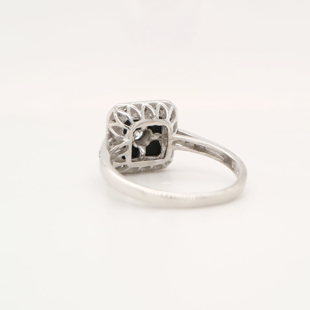 Square art deco black onyx ring with cz in sterling silver