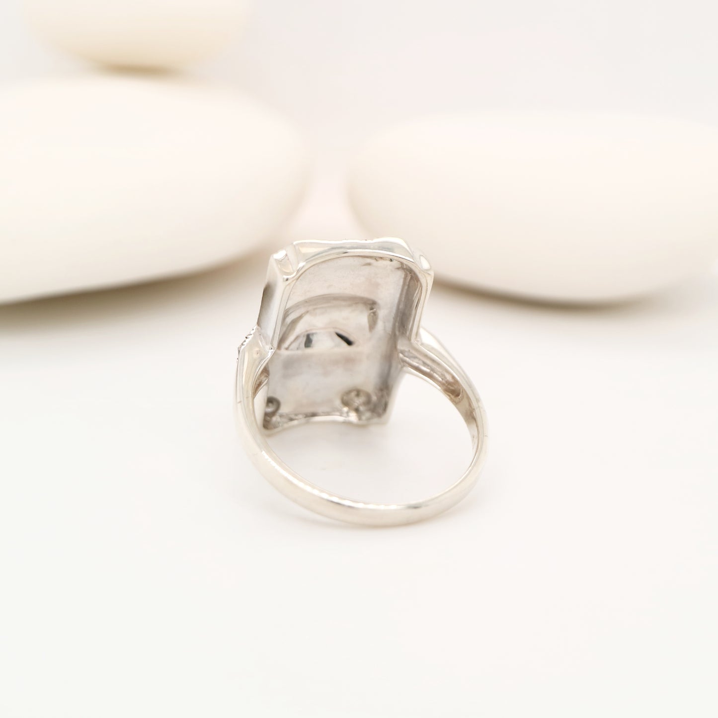 Art deco shield ring in marcasite and sterling silver