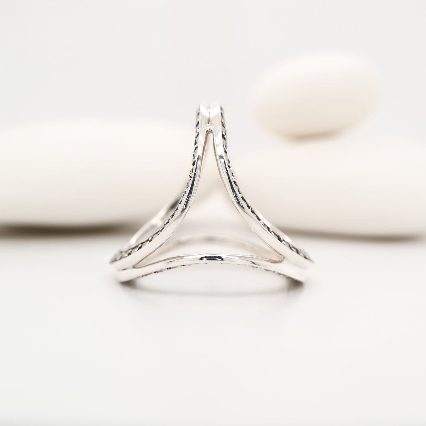 Tri-hoop ring with marcasite in sterling silver