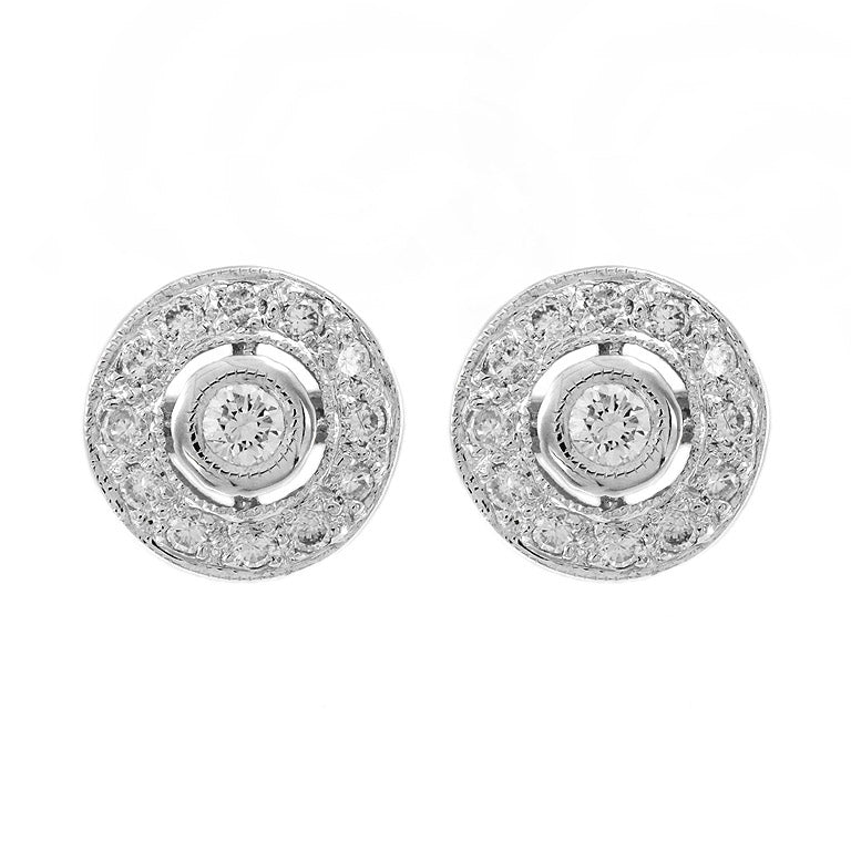 Art deco natural diamond stud earrings with halo in 9k yellow gold