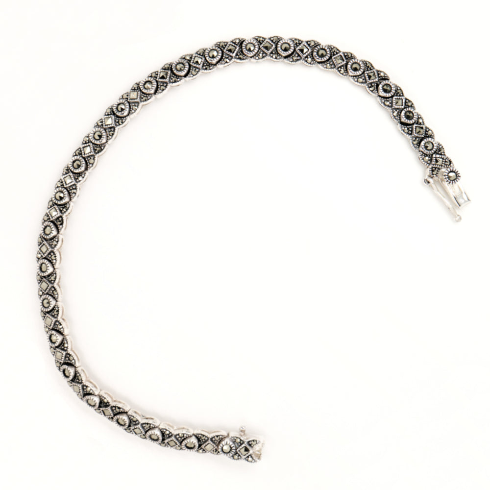 Art deco banded bracelet with marcasite in sterling silver