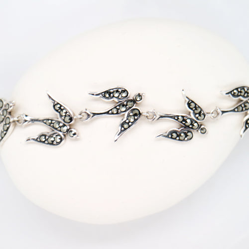 Silver swallow bird bracelet with marcasite