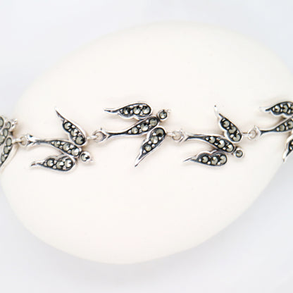 Silver swallow bird bracelet with marcasite