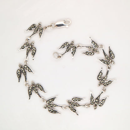 Silver swallow bird bracelet with marcasite