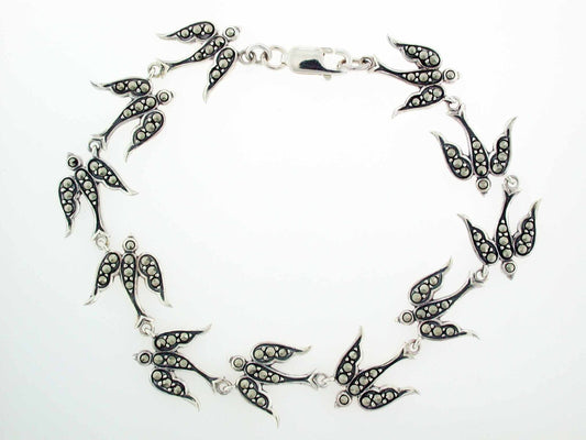 Silver swallow bird bracelet with marcasite