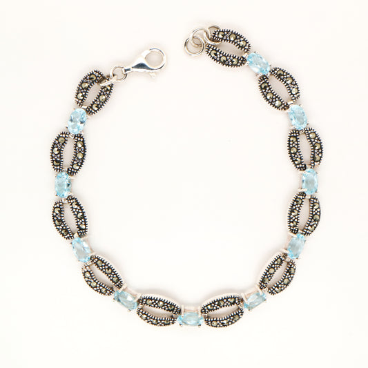 Blue topaz and marcasite bracelet in sterling silver