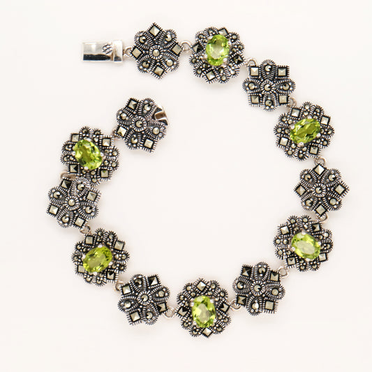Art deco bracelet with peridot and marcasite in sterling silver