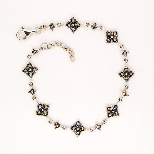Marcasite bracelet with signature lozenge in sterling silver