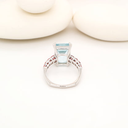 7.16ct Aquamarine with LG pink diamonds in platinum with Euro shank