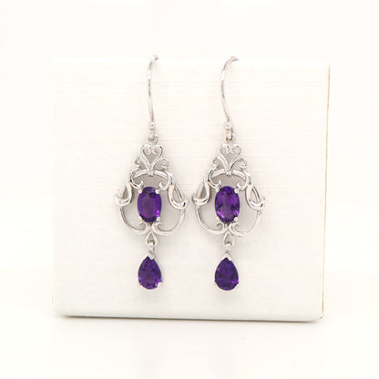 Art nouveau style earrings with amethyst in 9k white gold