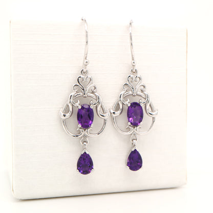 Art nouveau style earrings with amethyst in 9k white gold