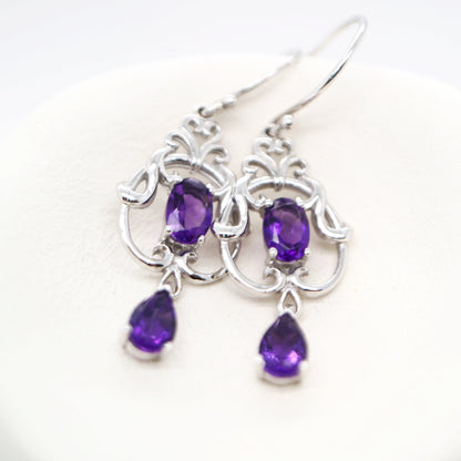 Art nouveau style earrings with amethyst in 9k white gold