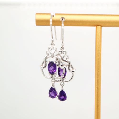 Art nouveau style earrings with amethyst in 9k white gold