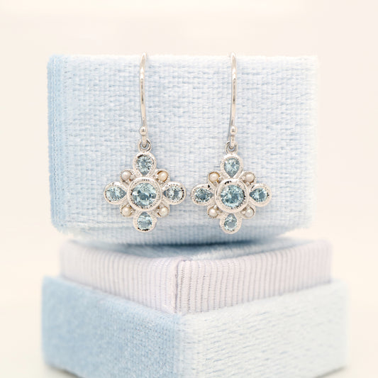 Sky blue topaz drop earrings in 9k white gold