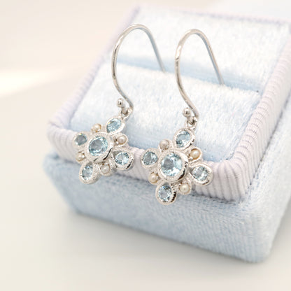 Sky blue topaz drop earrings in 9k white gold