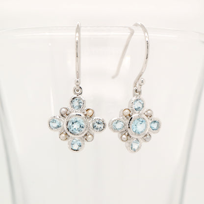 Sky blue topaz drop earrings in 9k white gold