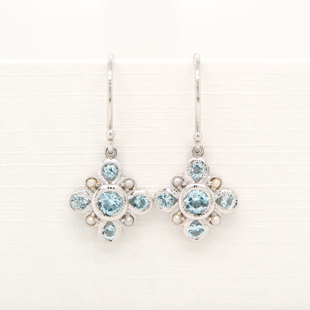 Sky blue topaz drop earrings in 9k white gold
