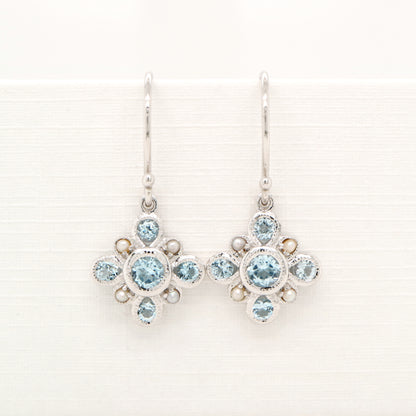 Sky blue topaz drop earrings in 9k white gold