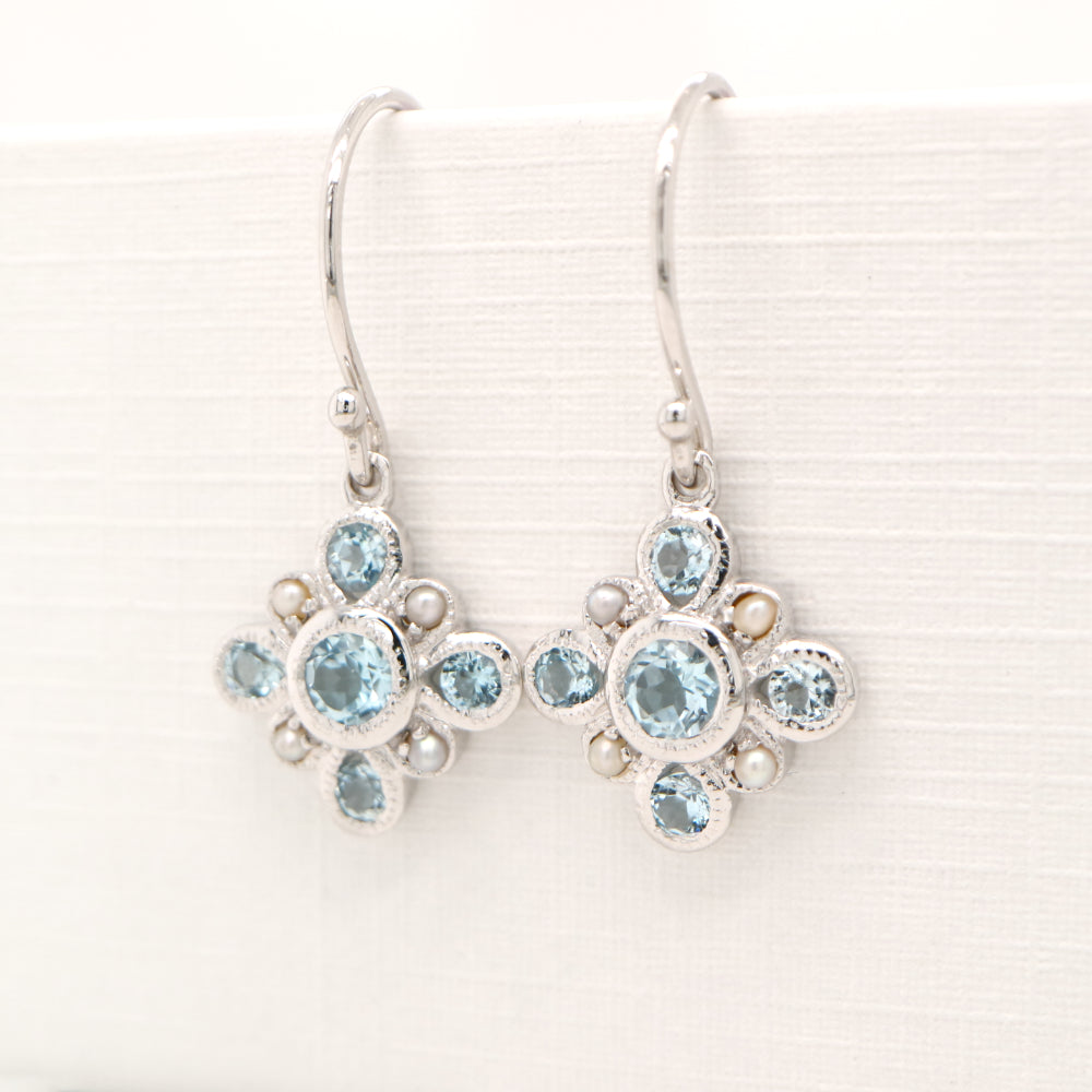Sky blue topaz drop earrings in 9k white gold