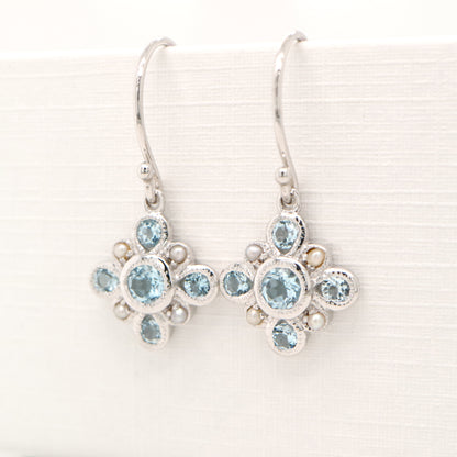 Sky blue topaz drop earrings in 9k white gold