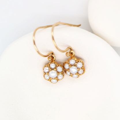 Daisy hook earrings with freshwater pearls in 9k yellow gold
