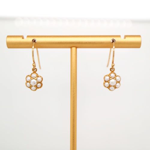 Daisy hook earrings with freshwater pearls in 9k yellow gold