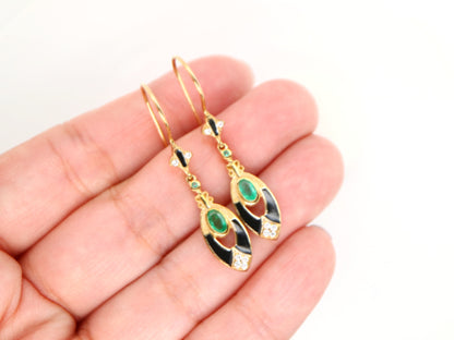 Emerald with diamonds, drop earrings in 9k yellow gold