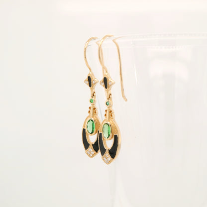 Tsavorite Garnet with diamonds, drop earrings in 9k yellow gold