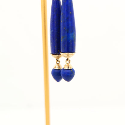 Natural lapis and blue topaz stud earrings in 9k yellow gold