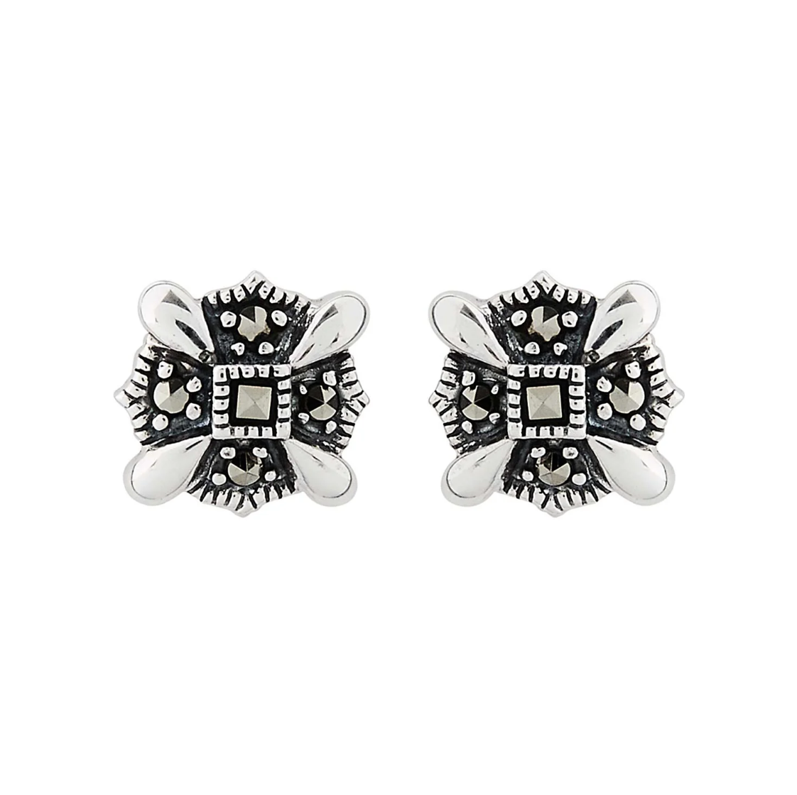 Art deco stud earrings with marcasite in sterling silver