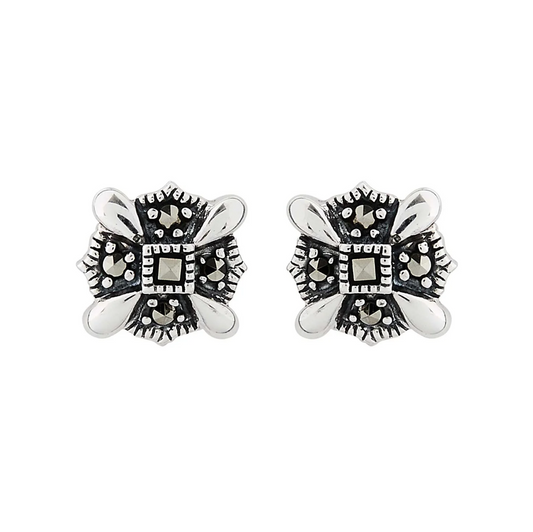 Art deco stud earrings with marcasite in sterling silver