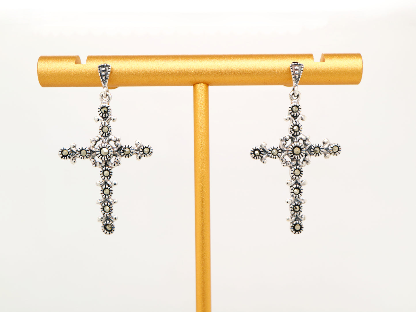 Marcasite cross earrings with marcasite in sterling silver