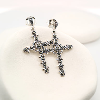 Marcasite cross earrings with marcasite in sterling silver