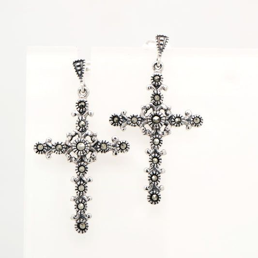 Marcasite cross earrings with marcasite in sterling silver