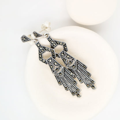 Art deco drop earrings in marcasite and sterling silver