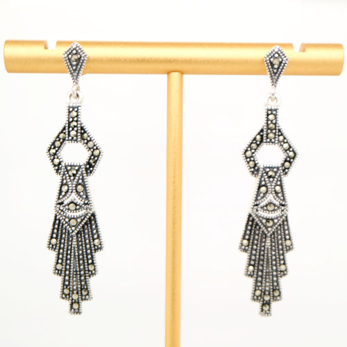 Art deco drop earrings in marcasite and sterling silver