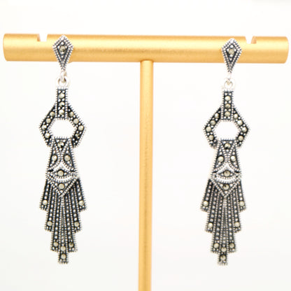 Art deco drop earrings in marcasite and sterling silver