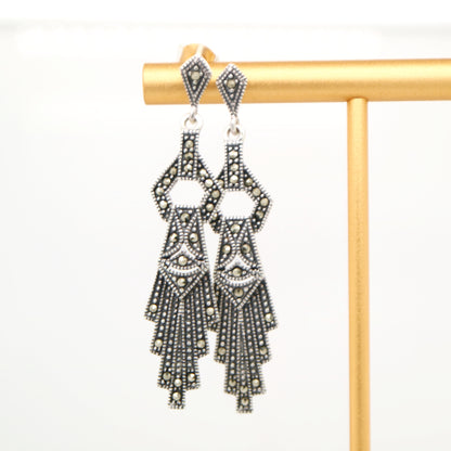 Art deco drop earrings in marcasite and sterling silver