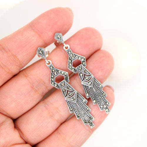 Art deco drop earrings in marcasite and sterling silver