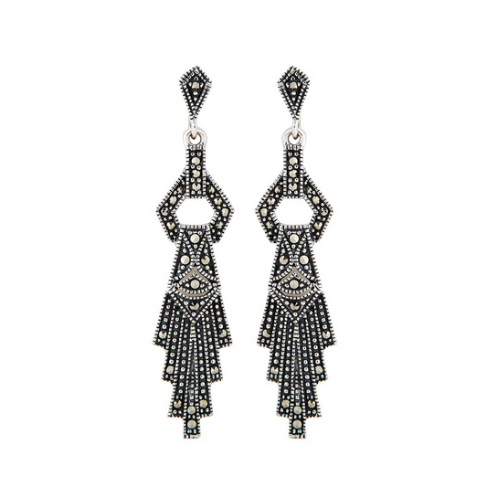 Art deco drop earrings in marcasite and sterling silver