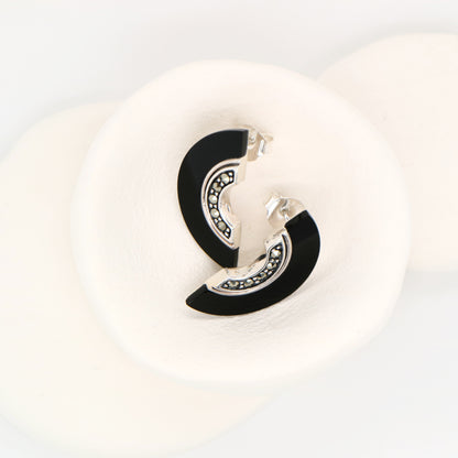 Art deco onyx fan earrings with marcasite in sterling silver