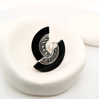 Art deco onyx fan earrings with marcasite in sterling silver
