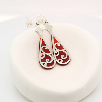 Art deco drop earrings with carnelian drop, marcasite in sterling silver