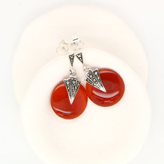 Art deco carnellian drop earrings with marcasite in sterling silver