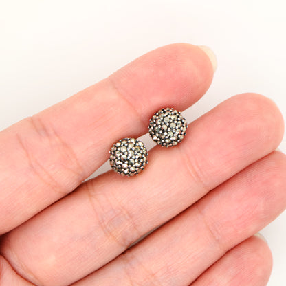 Round stud earrings in marcasite in sterling silver
