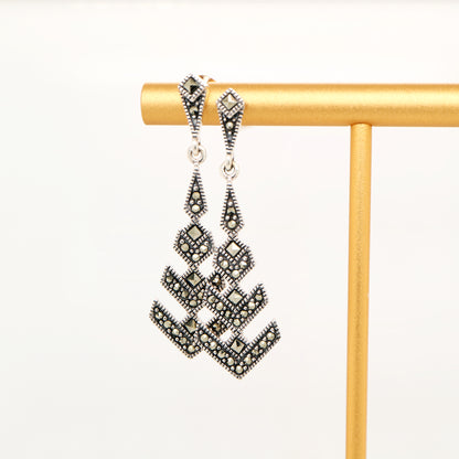 Art deco drop earrings in marcasite in sterling silver