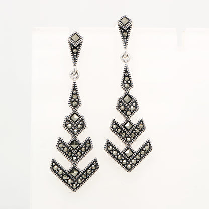 Aztec marcasite drop earrings in sterling silver
