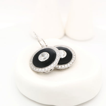 Art deco drop earrings with cz and onyx in sterling silver