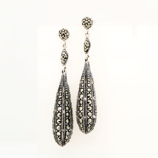 Art deco marcasite drop earrings in sterling silver